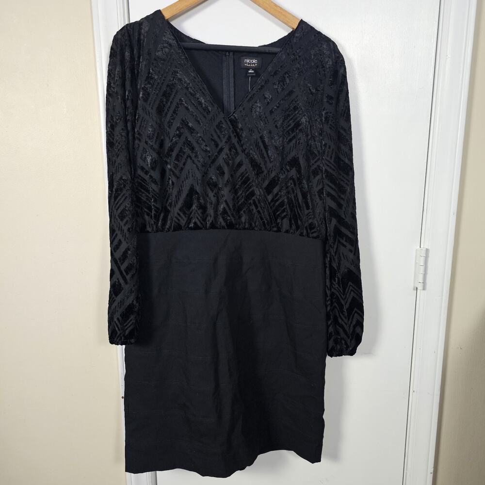 NEW Sheer Velvet Surplice Long Sleeved Mini Bandage Dress Black Sz 14 Whimsygoth